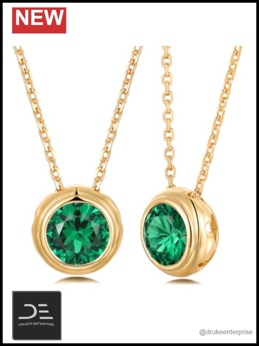 5A Cubic Zirconia Bezel Pendant Necklace Adjustable Chain Gift